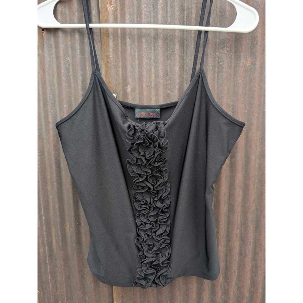 Ralph Lauren Black Ruffle Cami Women Small Whimsigoth Model Off Duty Layering